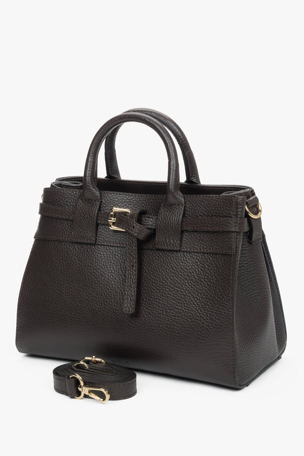 Women's small dark brown satchel handbag made of Premium Italian Genuine Leather Estro ER00118336.