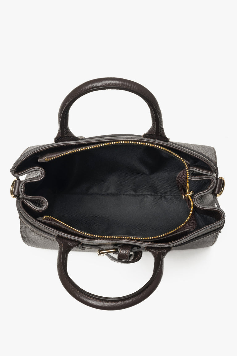 Women's satchel handbag, small, dark brown, made of Premium Italian Genuine Leather, Estro ER00118336.