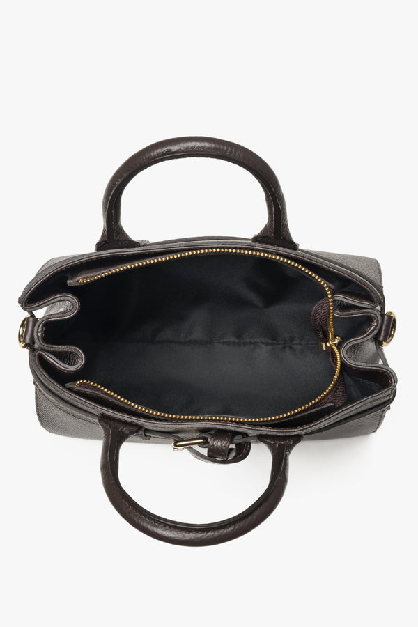 Women's satchel handbag, small, dark brown, made of Premium Italian Genuine Leather, Estro ER00118336.