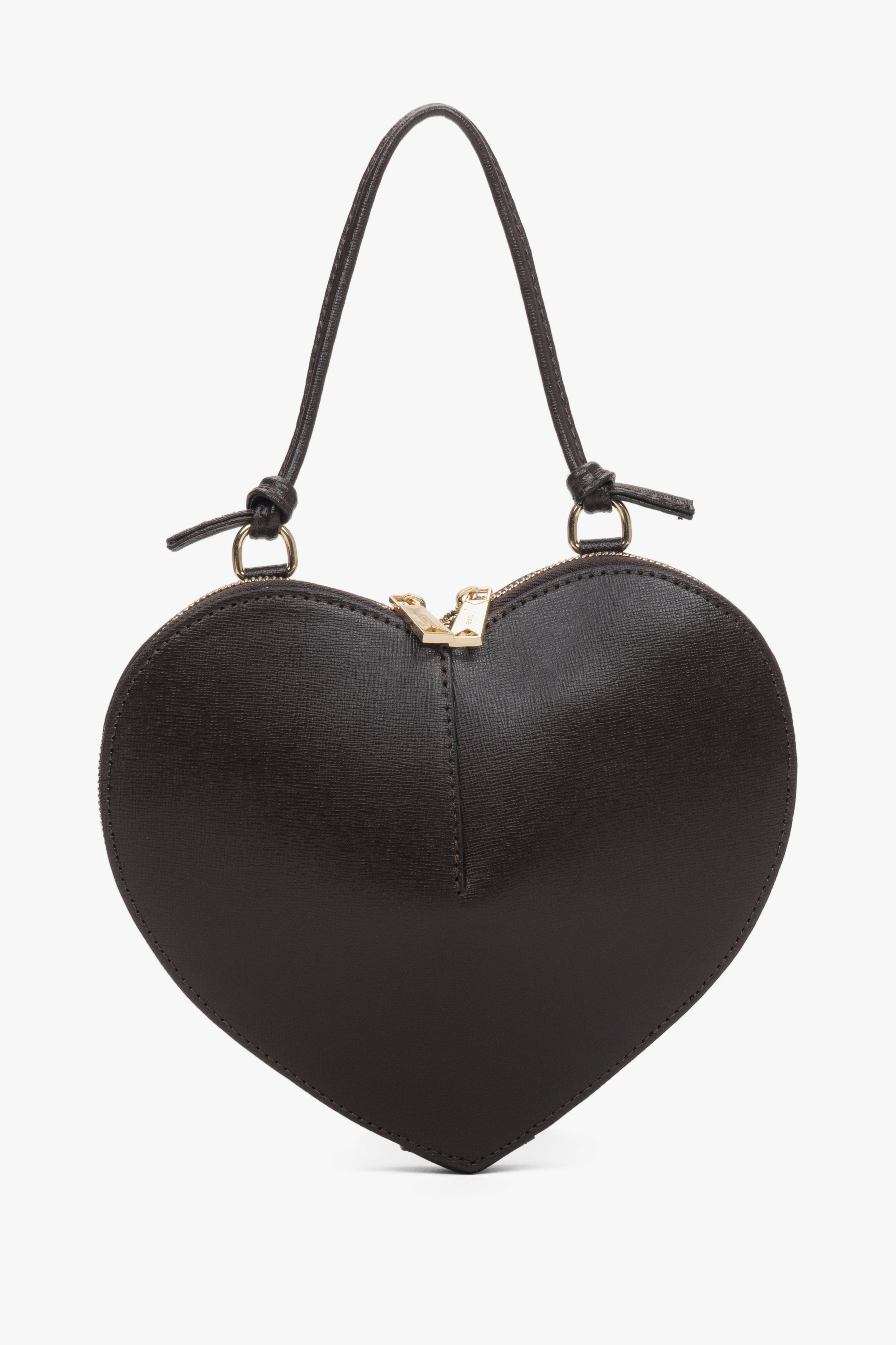 Women's Small Dark Brown Leather Heart-Shaped Bag Estro ER00118339.
