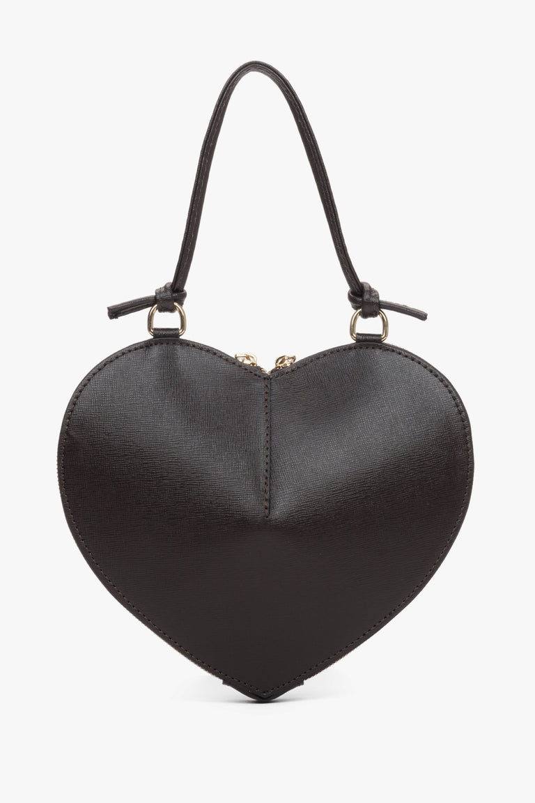 Women's dark brown heart-shaped handbag, small, made of genuine leather, Estro ER00118339.