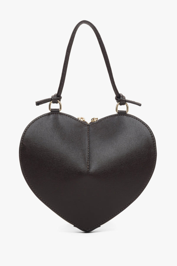 Women's dark brown heart-shaped handbag, small, made of genuine leather, Estro ER00118339.