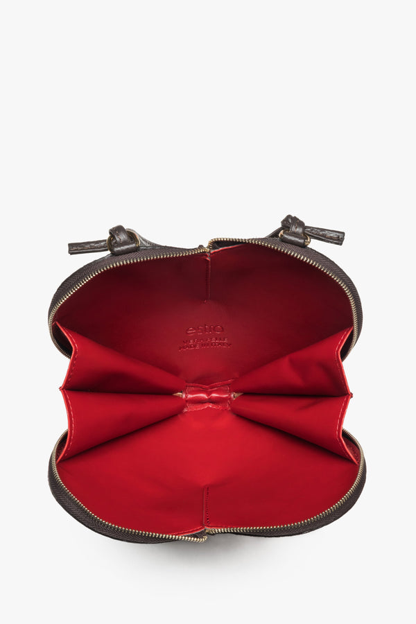 Women's heart-shaped handbag, small, dark brown, made of genuine velour, Estro ER00118338.