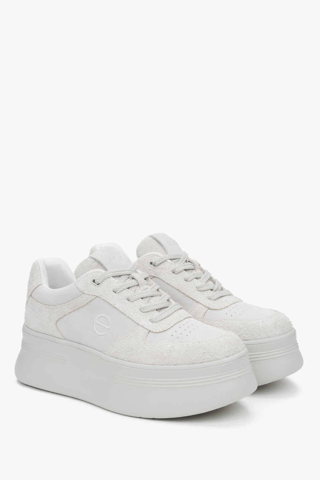 Women's soft velour sneakers in white and grey.