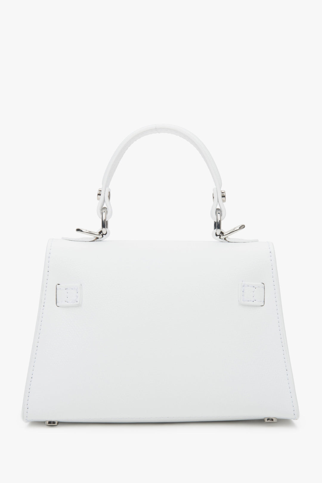 Compact white satchel handbag by Estro, crafted from exclusive premium Italian genuine leather.