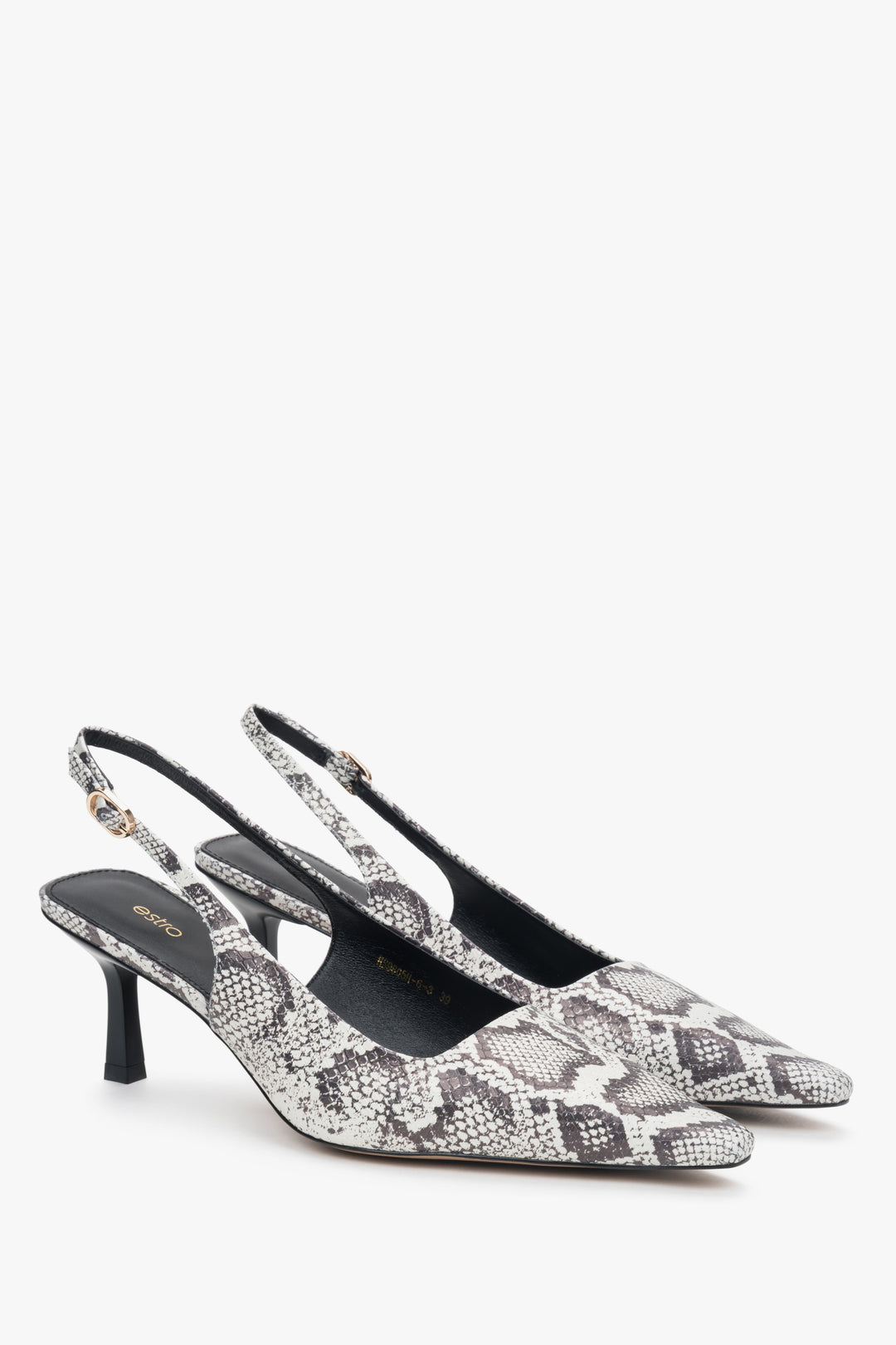 Black and grey women's slingback pumps made of genuine leather by estro.