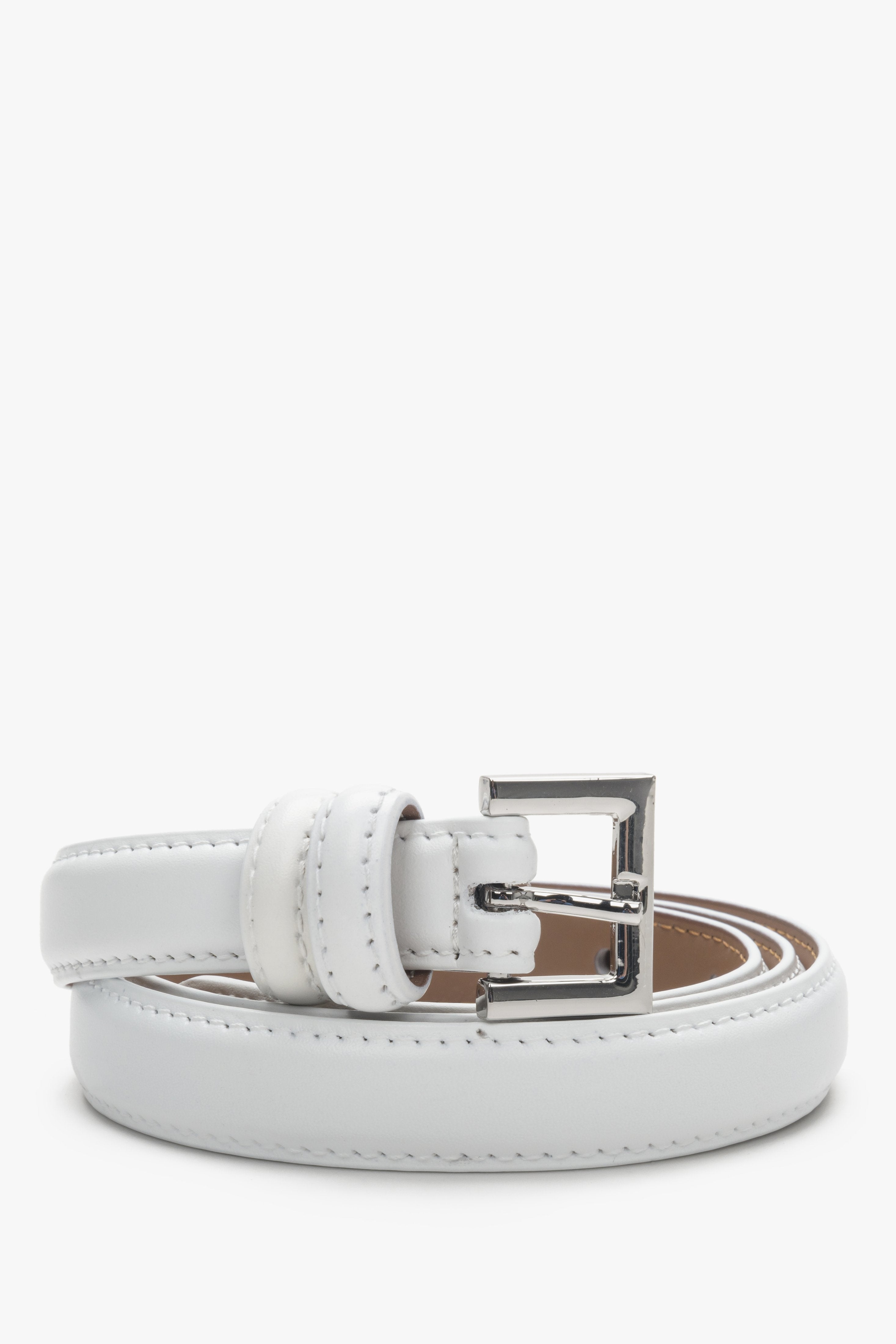 Women's White Leather Belt with Silver Buckle Estro ER00113202