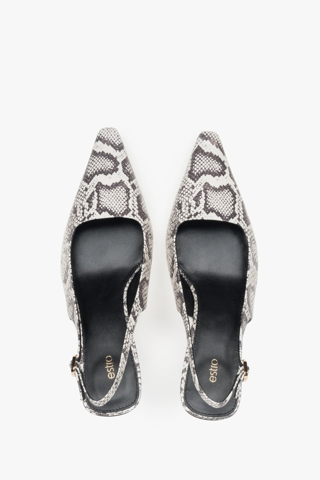 Elegant black and grey women's slingback pumps with a low heel, made of genuine leather by estro.