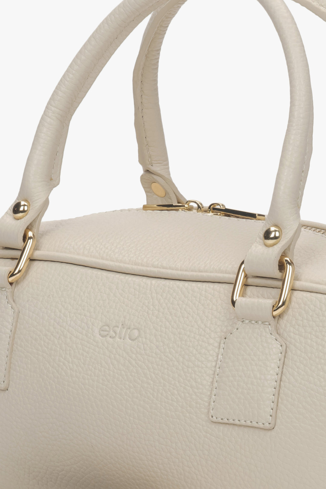 Estro – small tote handbag for women, crafted from beige Italian leather.