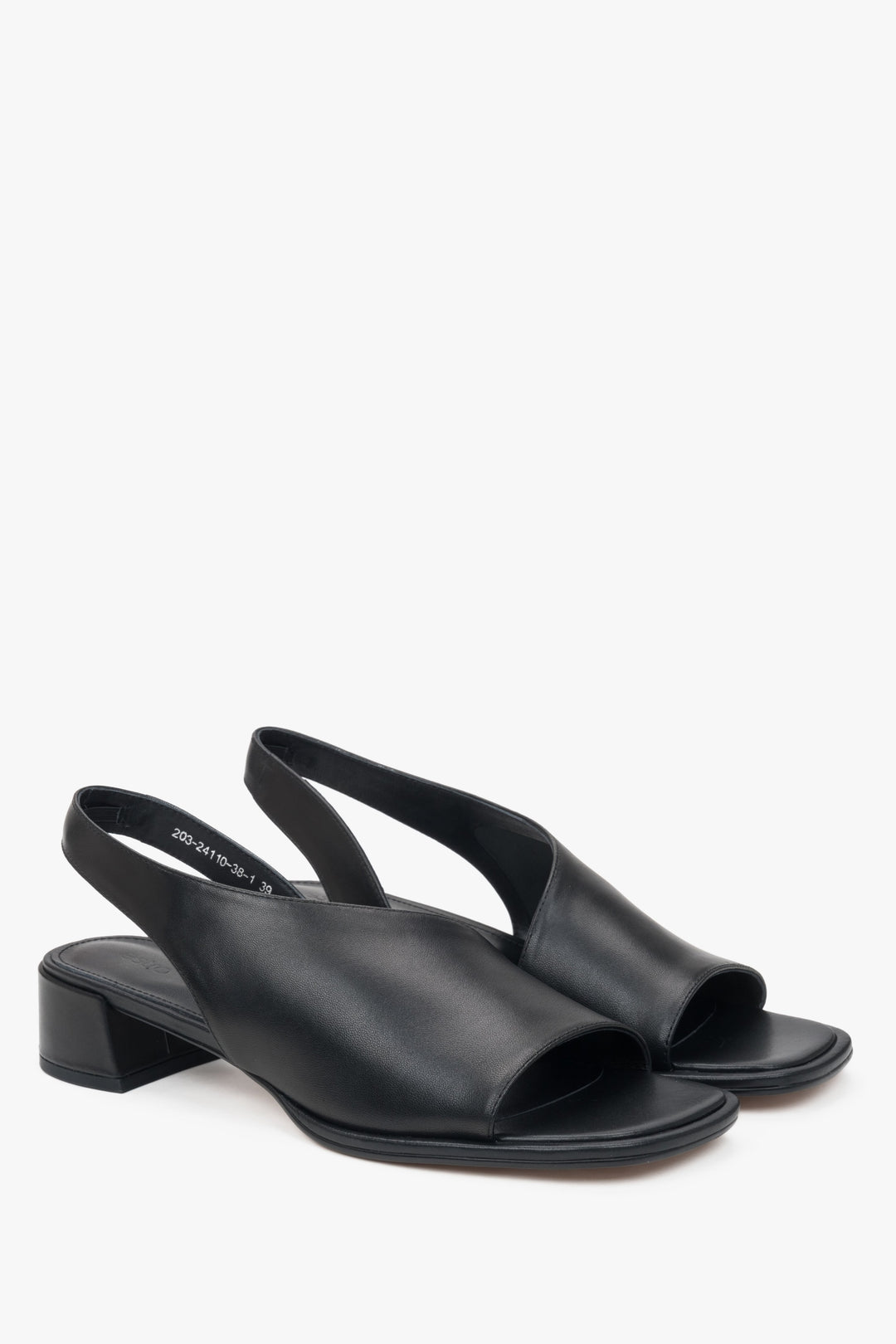 Elegant women's black sandals by Estro, made of genuine leather and set on a comfortable low heel.