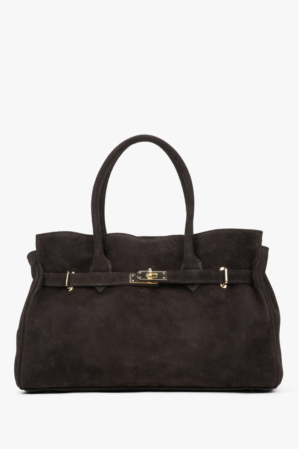 Women's Large Dark Brown Bag made of Premium Italian Genuine Velour Estro ER00116357.