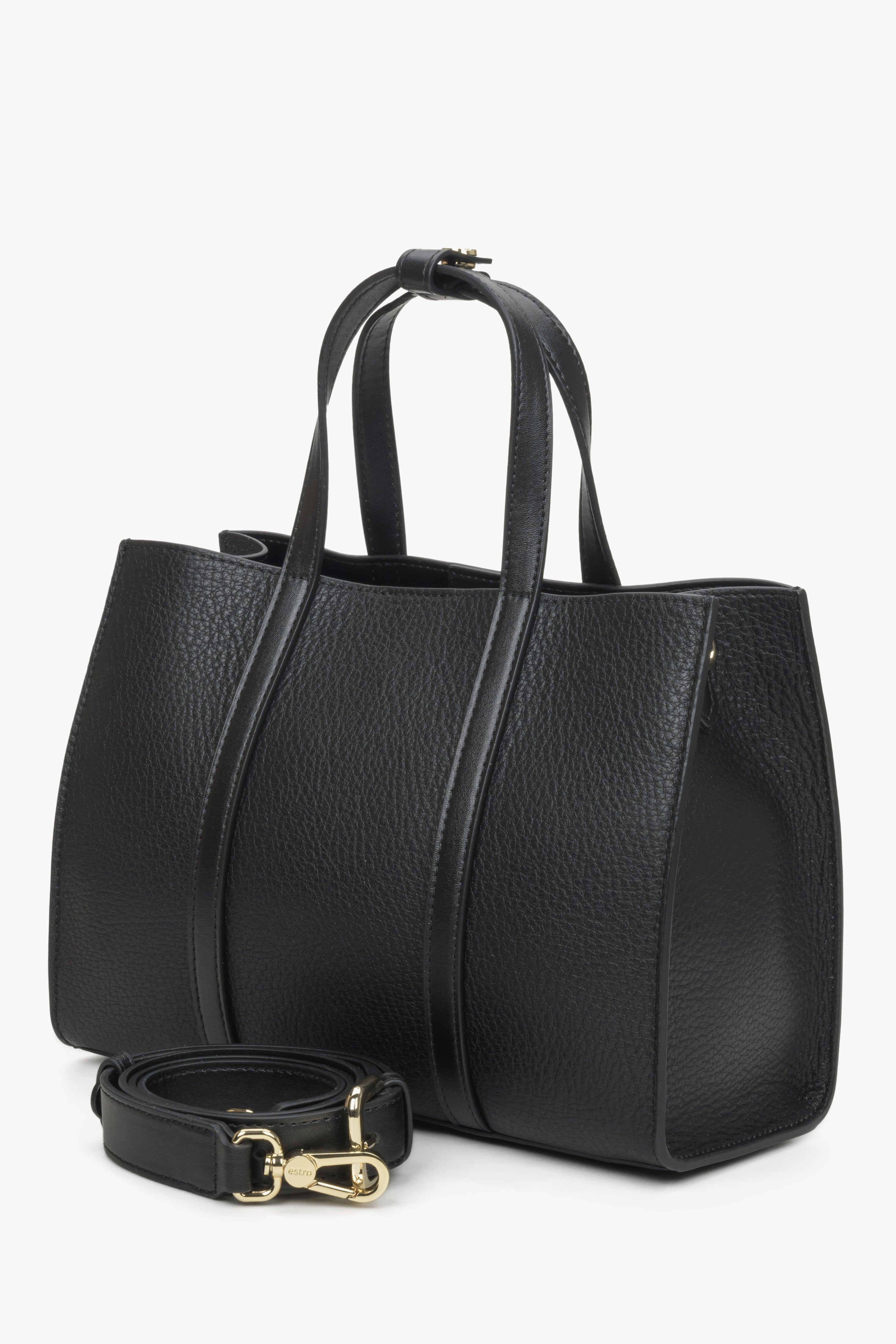 Women's Black Shopper Bag made of Genuine Leather 🪡 ⠂ESTRO