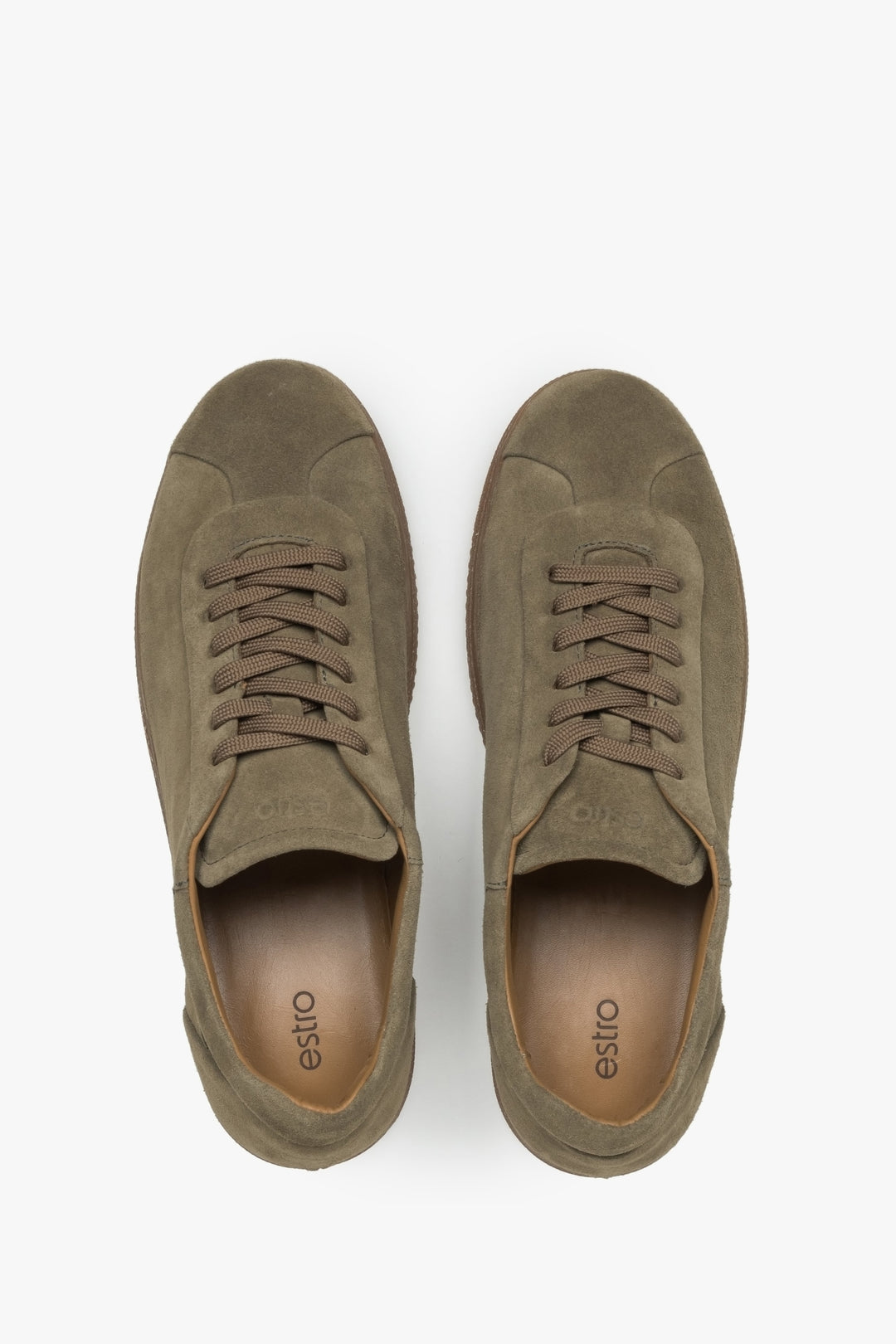 Khaki men's sneakers by Estro, made of premium Italian genuine velour.