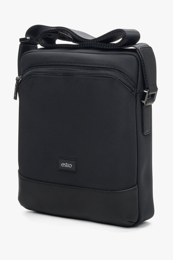 Men's black small messenger bag by Estro.