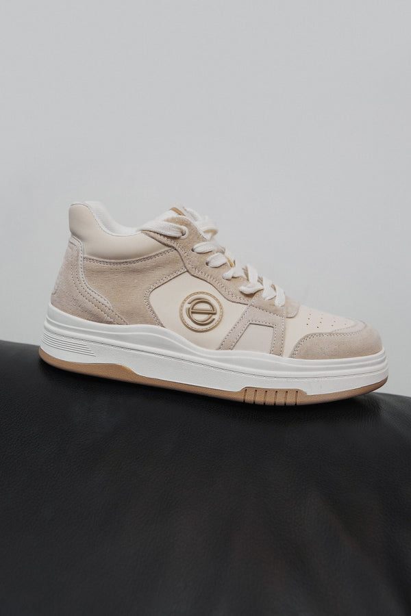 Women's Beige & White High-Top Sneakers made of Leather and Suede Estro ER00114290