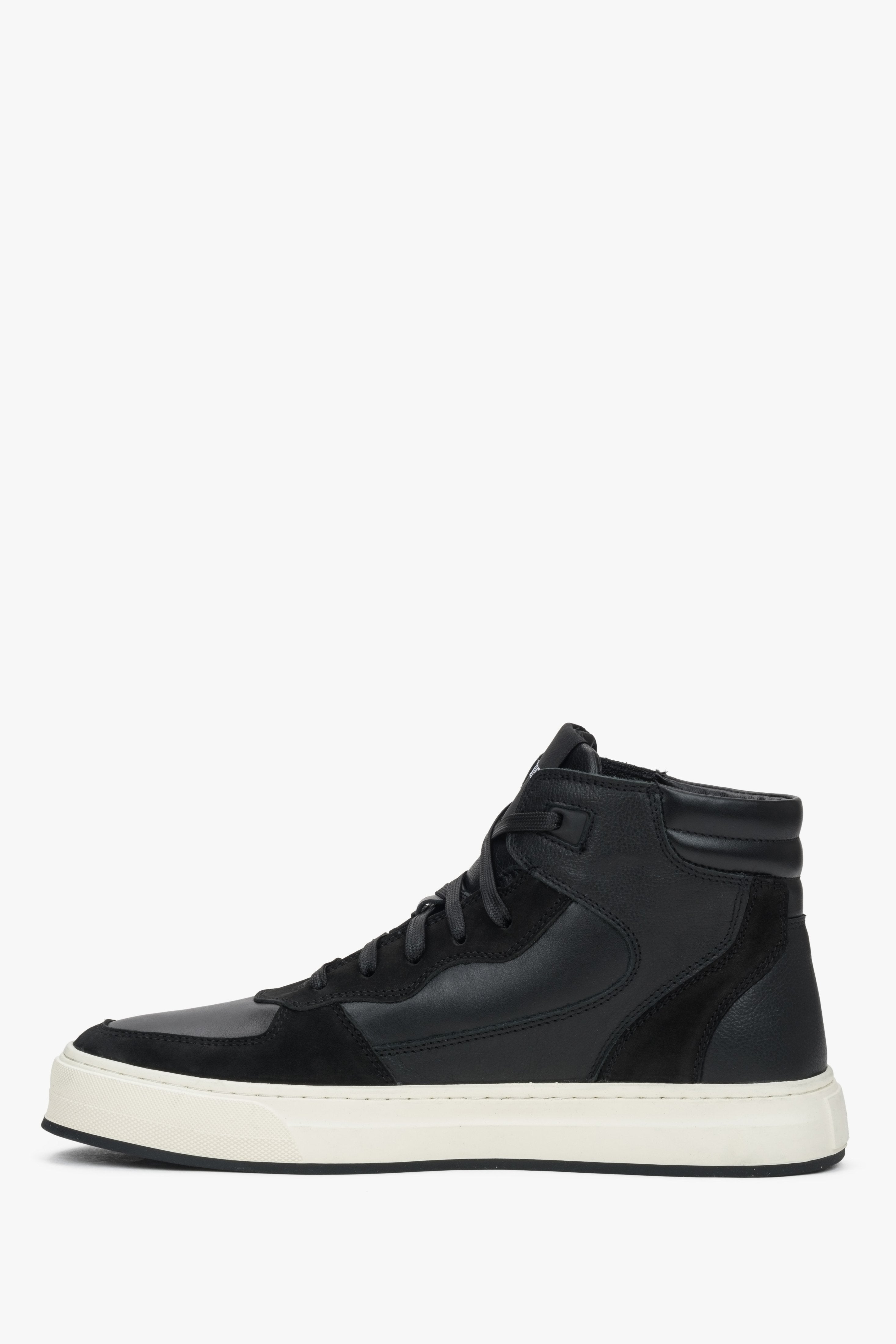 Men's high-top black sneakers made of Italian leather and nubuck with insulation by Estro – shoe profile.