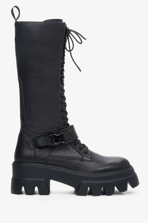 Women's Black Leather High Boots Estro ER00111934