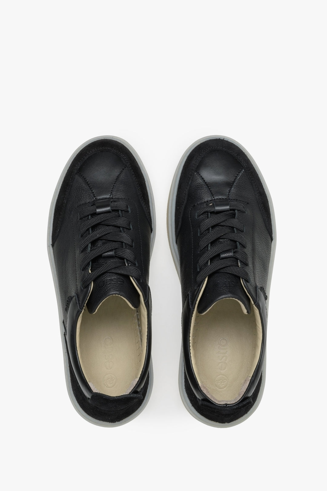 Estro women's sneakers in black with leather and velour - top view presentation.