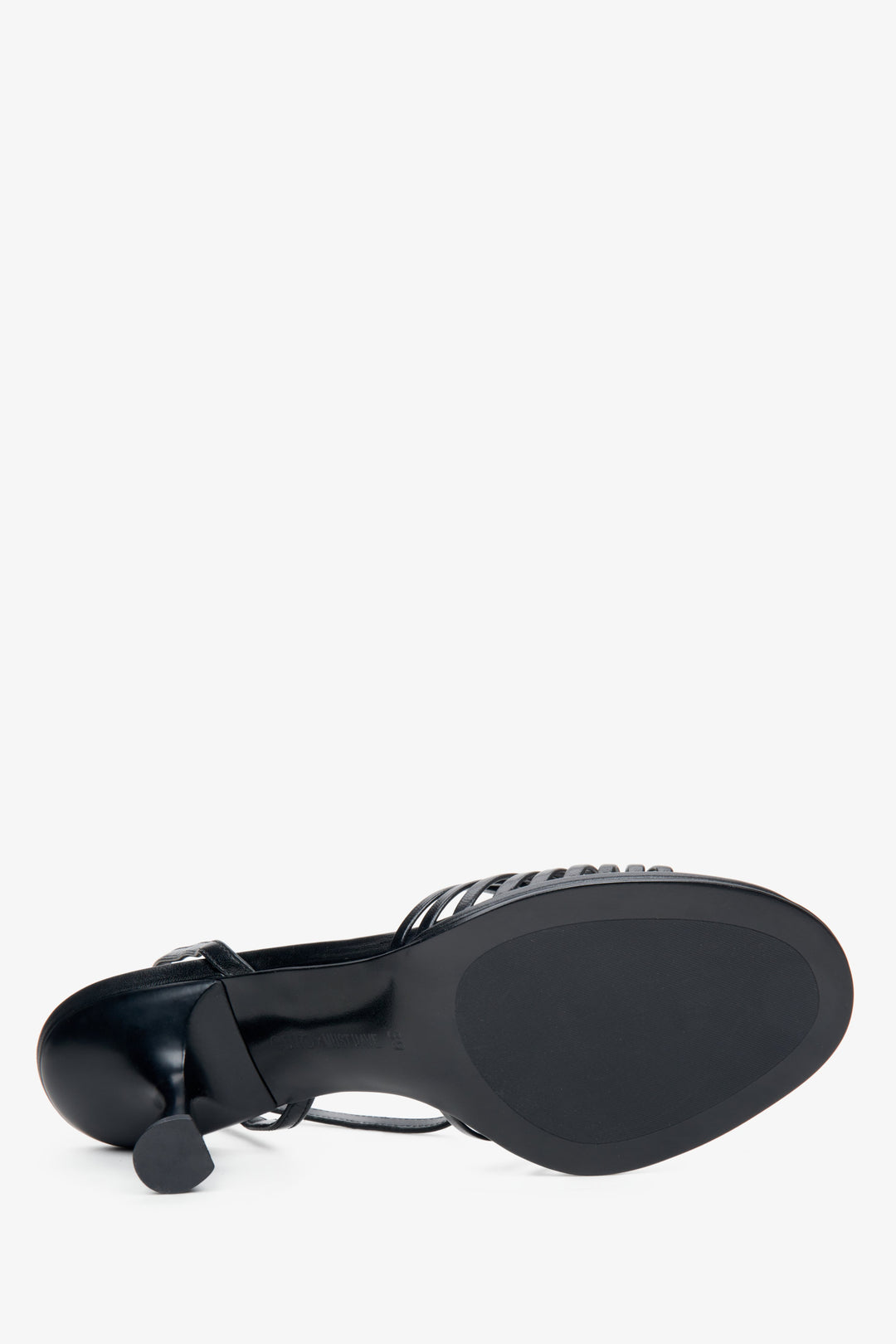 Estro x MustHave women's black leather sandals with heels - close-up on the sole.