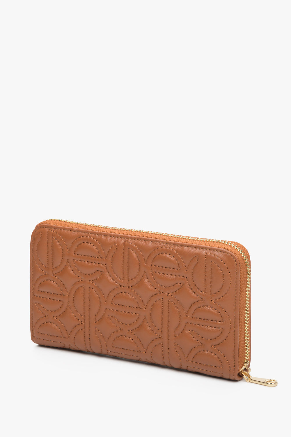 Large brown women's continental wallet with a zipper by Estro.