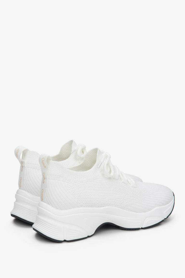 Mesh women's sneakers in white by Estro - a close-up on heel counter and sideline.