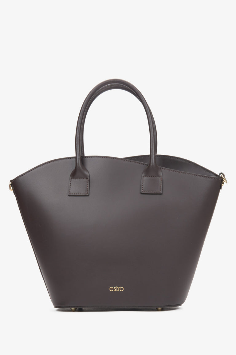 Dark brown women's shopper bag, made of premium Italian natural leather, from the Estro brand.