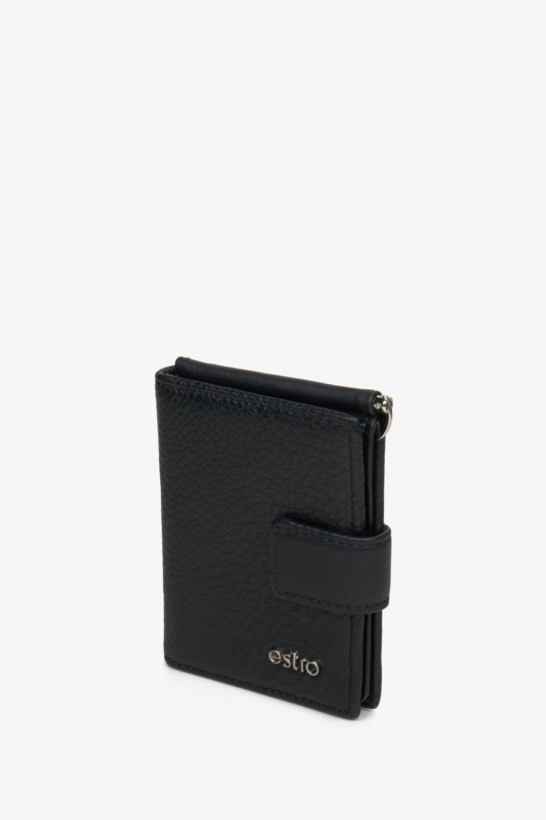 Men's Small Black Wallet made of Genuine Leather with Buckle Estro ER00114459.