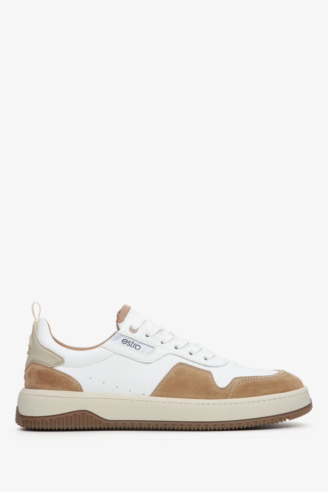 Men's White & Brown Lace-up Sneakers with a Flexible Sole Estro ER00114677.