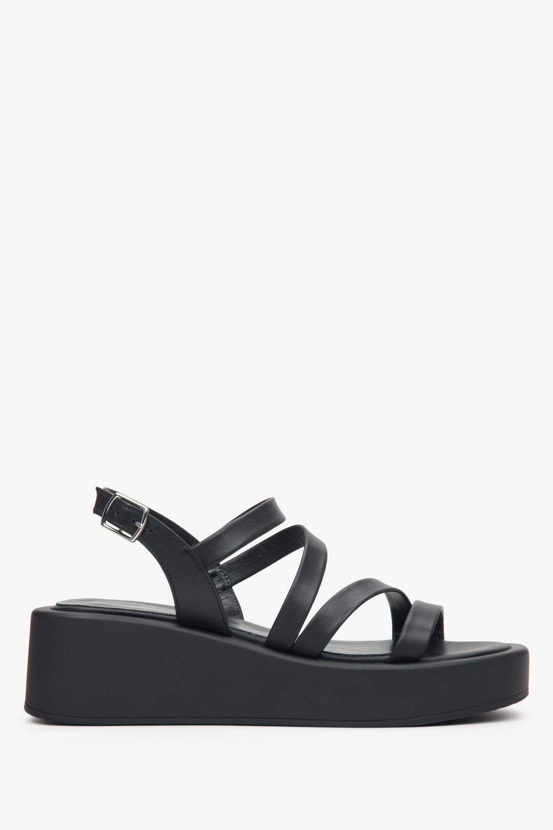 Women's Black Leather Wedge Sandals Estro ER00115096.