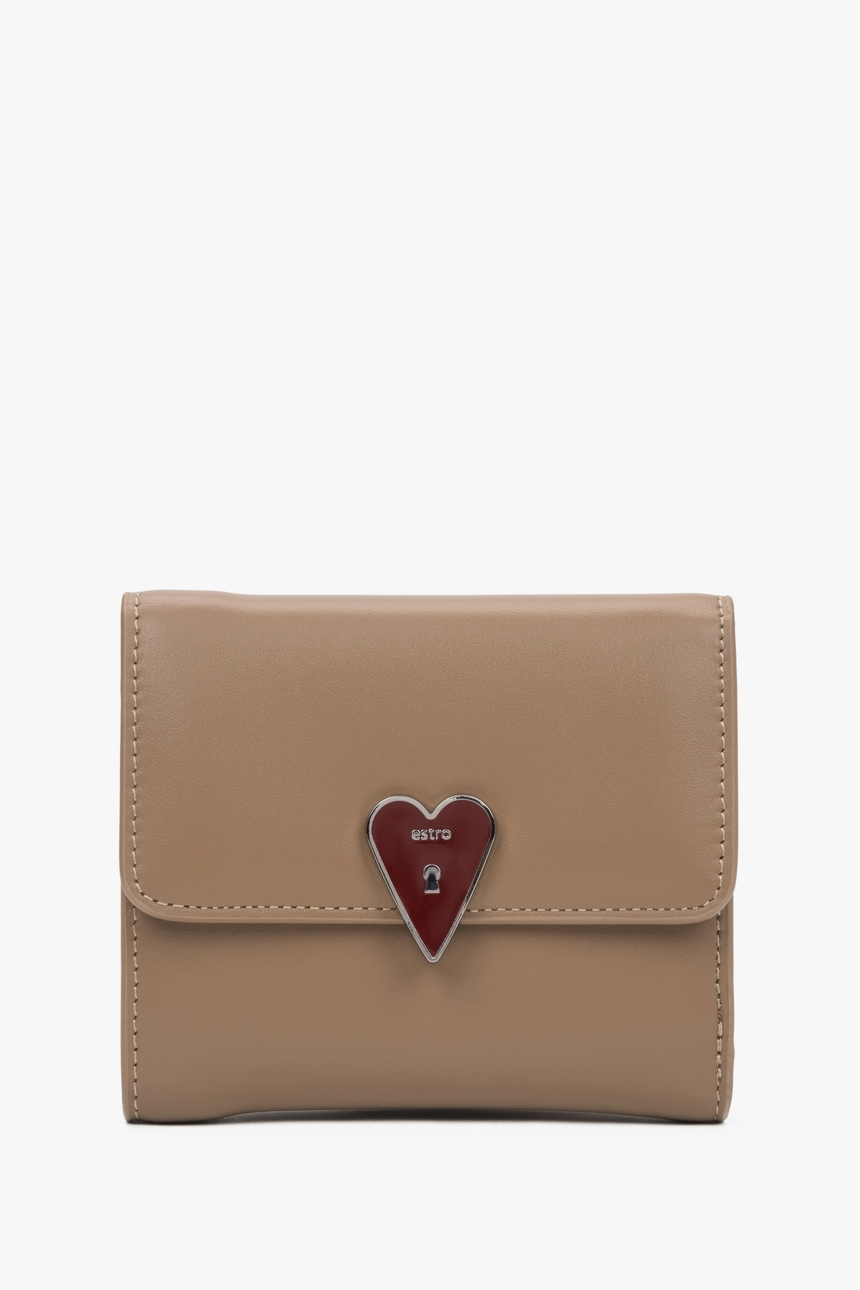 Women's Compact Beige Wallet with Heart-Shaped Clip by Estro.