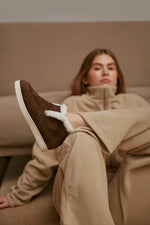 Women's Brown Moccasins with Genuine Fur Estro ER00112127 - presentation on a model.