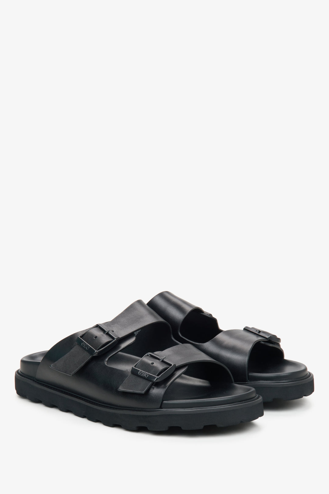 Estro black men's leather slides.