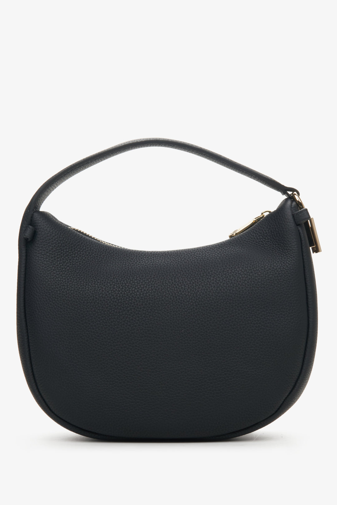 Leather women's crescent-shaped handbag by Estro in black color.