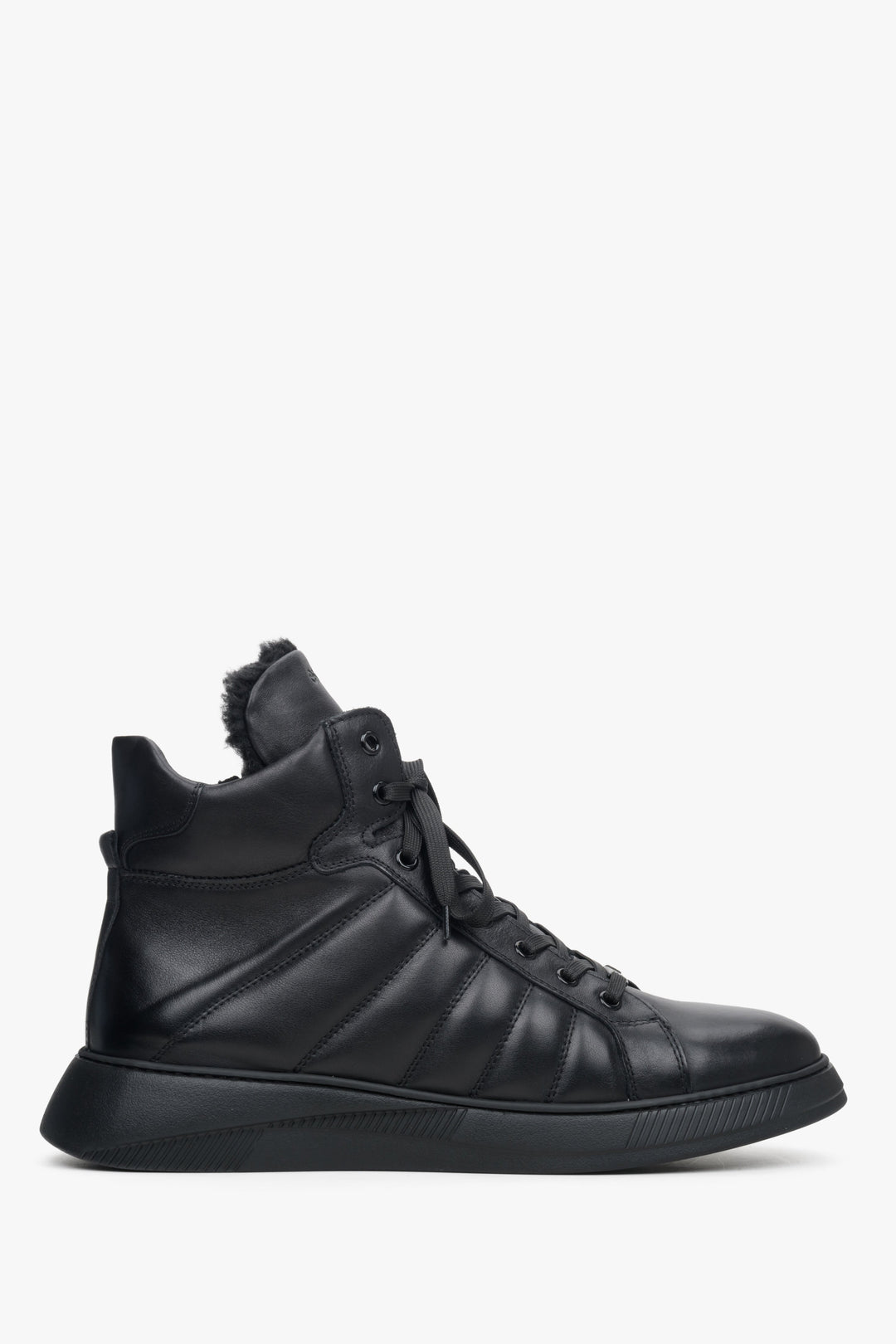 Men's Black High-Top Winter Sneakers made of Genuine Leather Estro ER00113957.