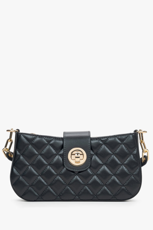 Black Quilted Leather Baguette Bag for Women Estro ER00115488.