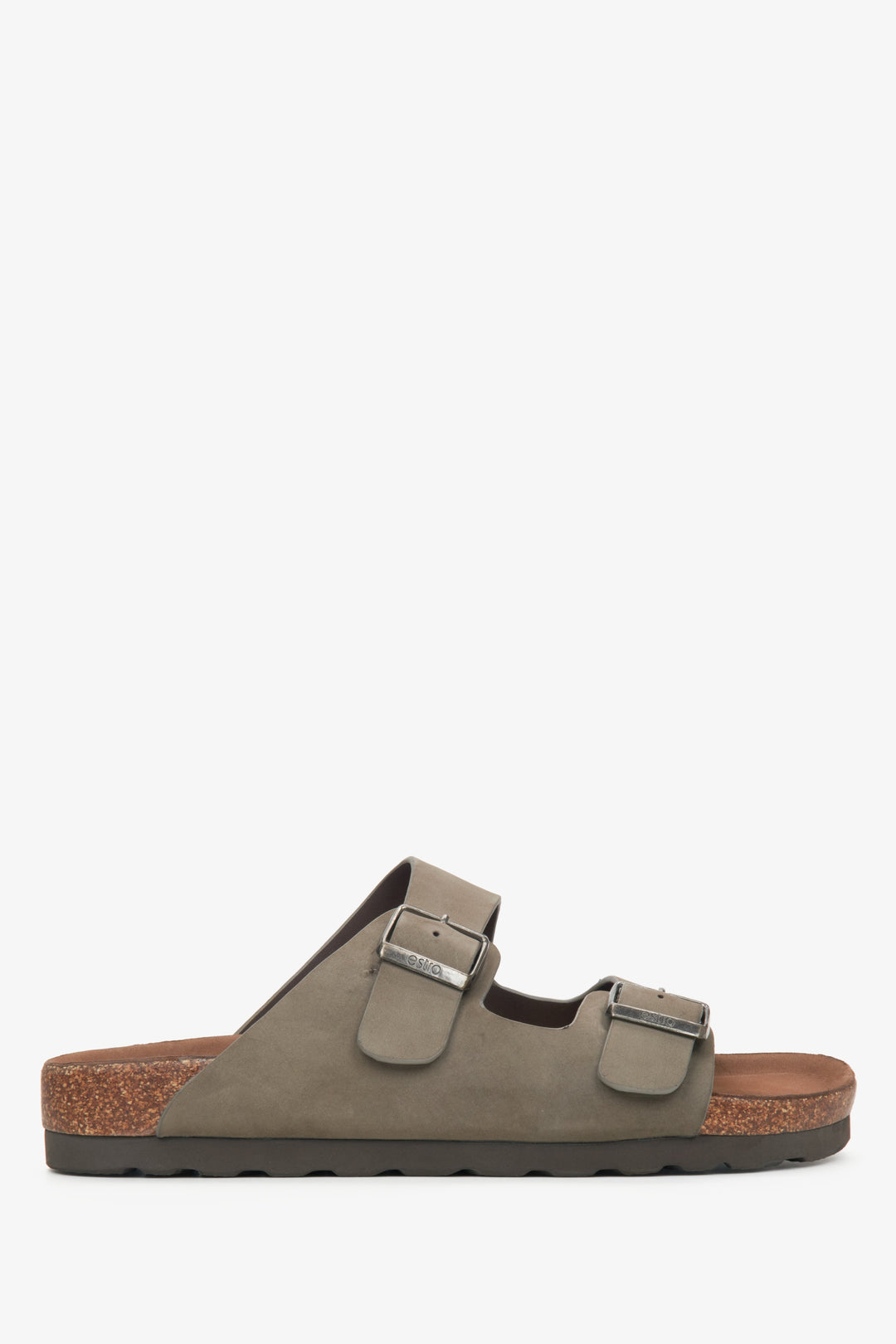 Men's Khaki Nubuck Slide Sandals with Thick Straps Estro ER00115495.