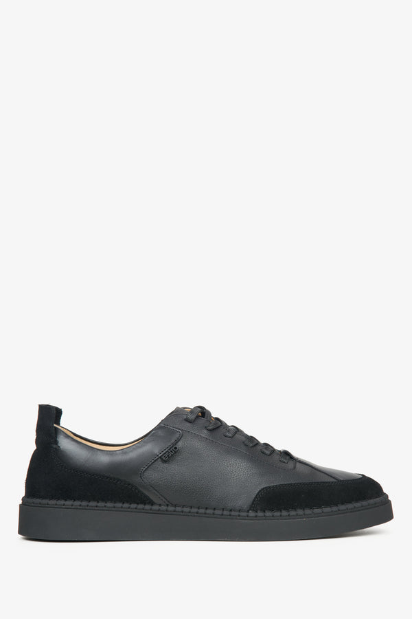 Men's Black Low-Top Sneakers made of Premium Italian Leather and Velour Estro ER00115641.