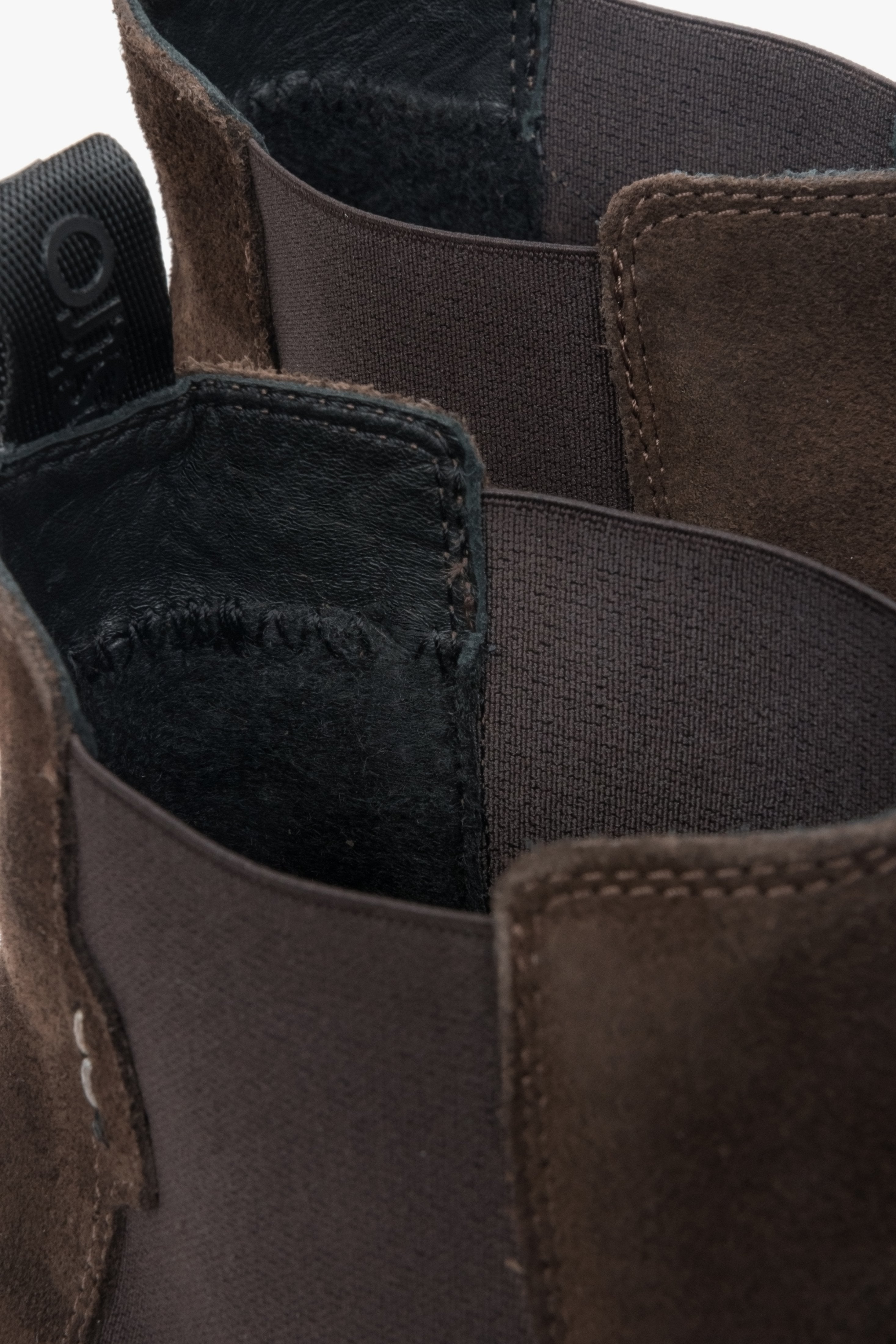 Dark brown men's Chelsea boots by Estro - details.