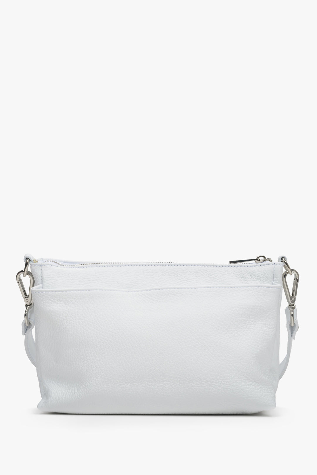 Leather, white Estro women's crossbody bag with a zipper.