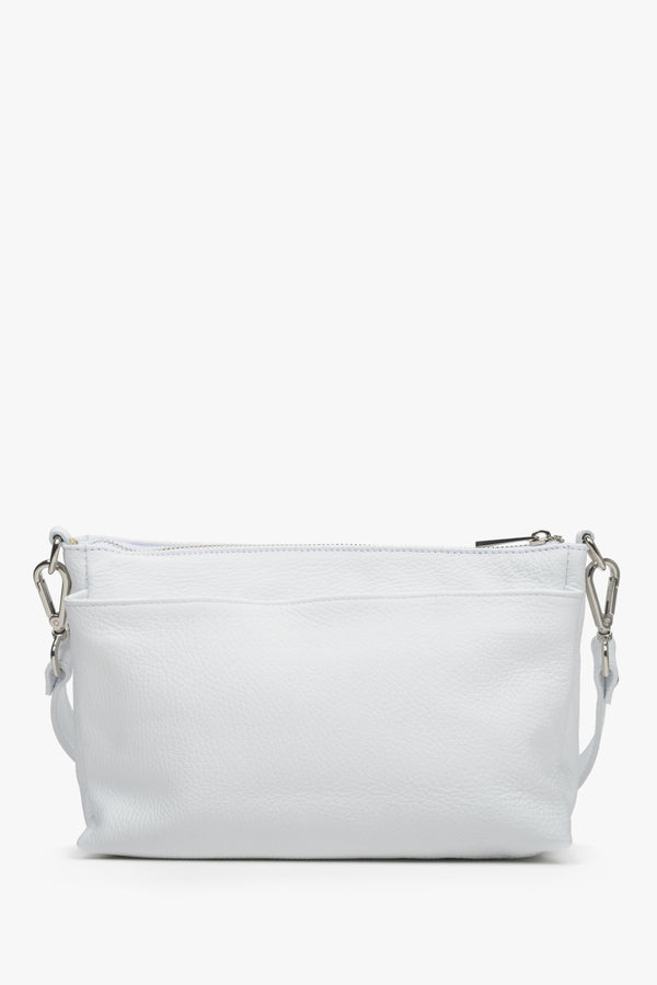 Leather, white Estro women's crossbody bag with a zipper.