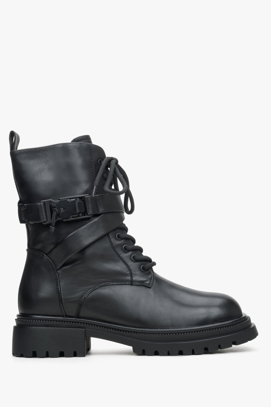 Women's Black Boots made of Genuine Leather with Decorative Straps Estro ER00114242.