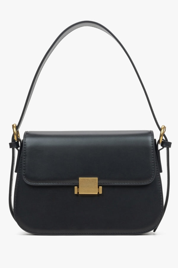 Women's Black Leather Shoulder Bag with Gold Hardware Estro ER00115676.