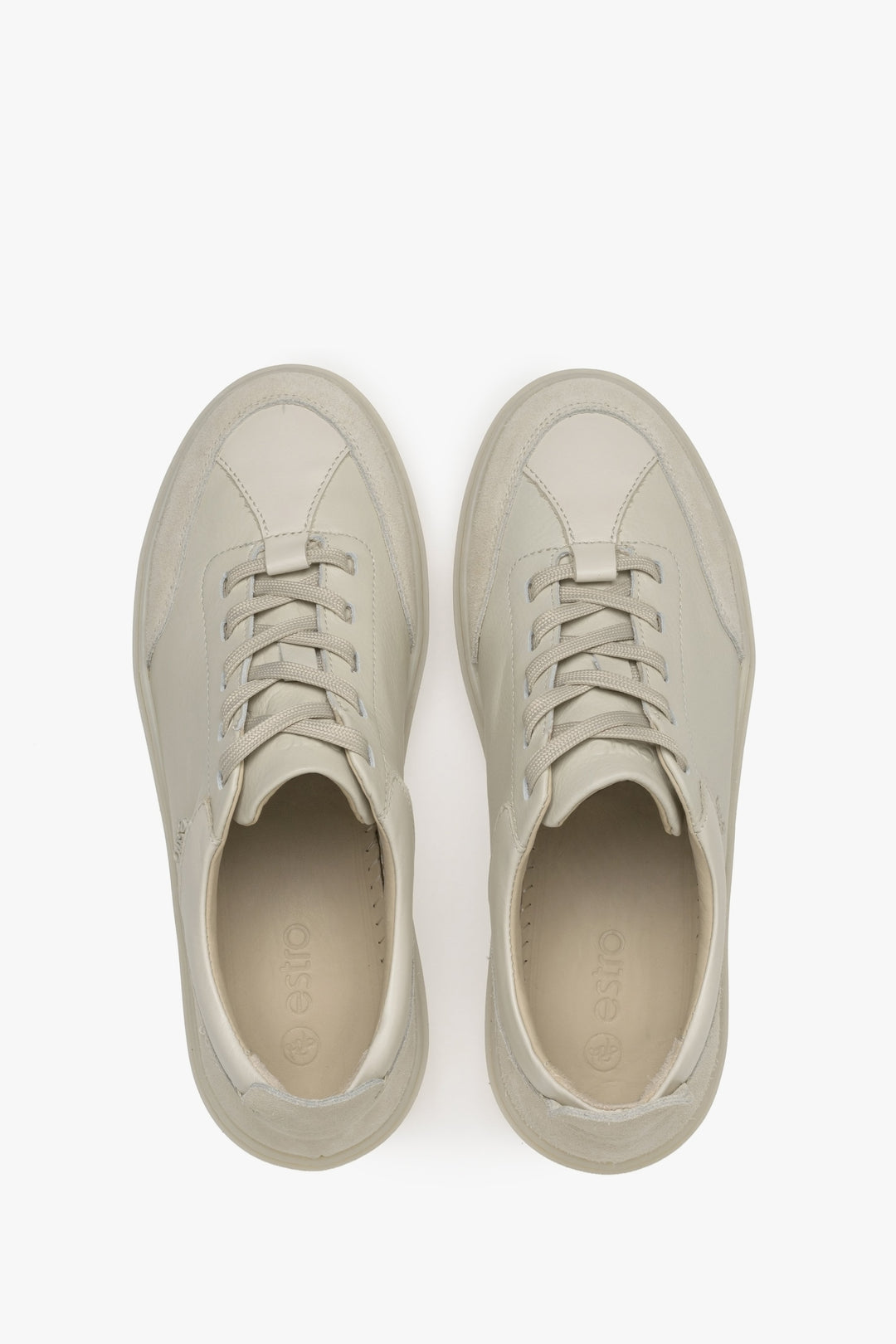 Estro women's sneakers in beige with leather and velour - top view presentation.