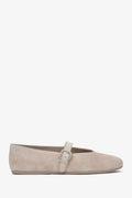 Women's Light Beige Buckle Ballet Flats made of Soft Genuine Velour Estro ER00116949.
