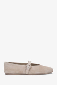 Women's Light Beige Buckle Ballet Flats made of Soft Genuine Velour Estro ER00116949.