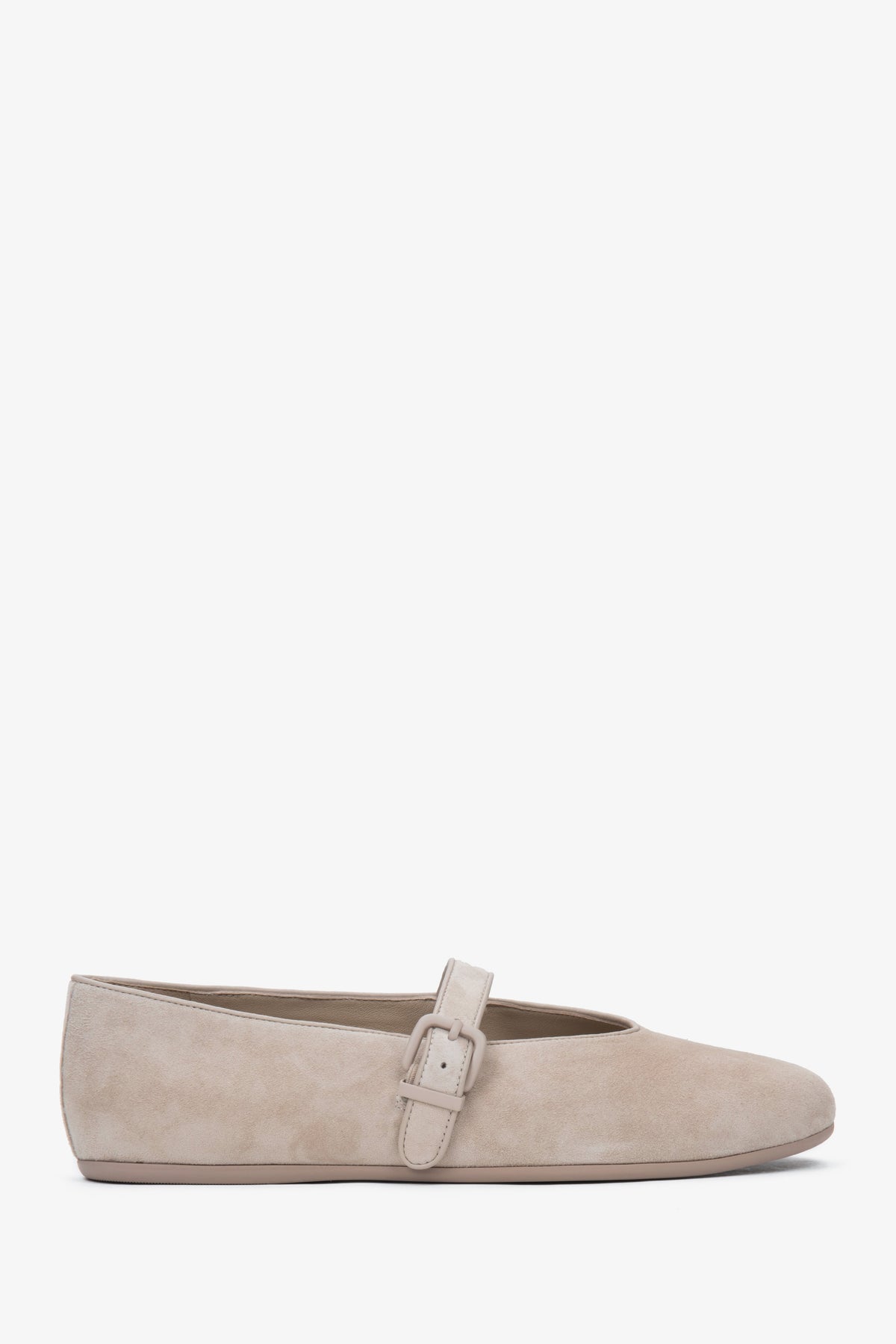 Women's Light Beige Buckle Ballet Flats made of Soft Genuine Velour Estro ER00116949.