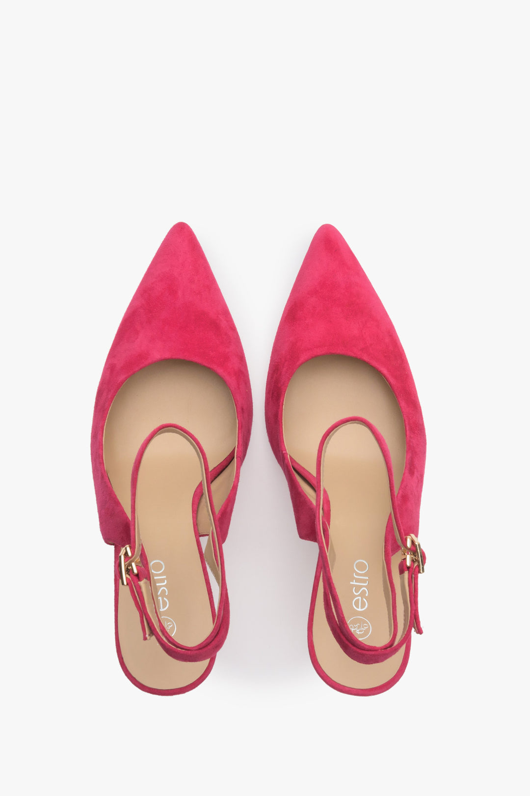 Women's pink slingback pumps with a funnel heel by Estro - presentation of the shoe from above.
