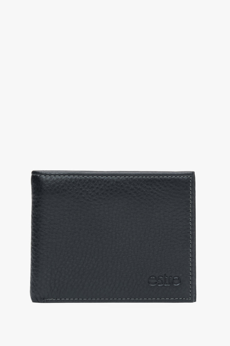 Men's Compact Folding Black Wallet made of Genuine Leather Estro ER00116309