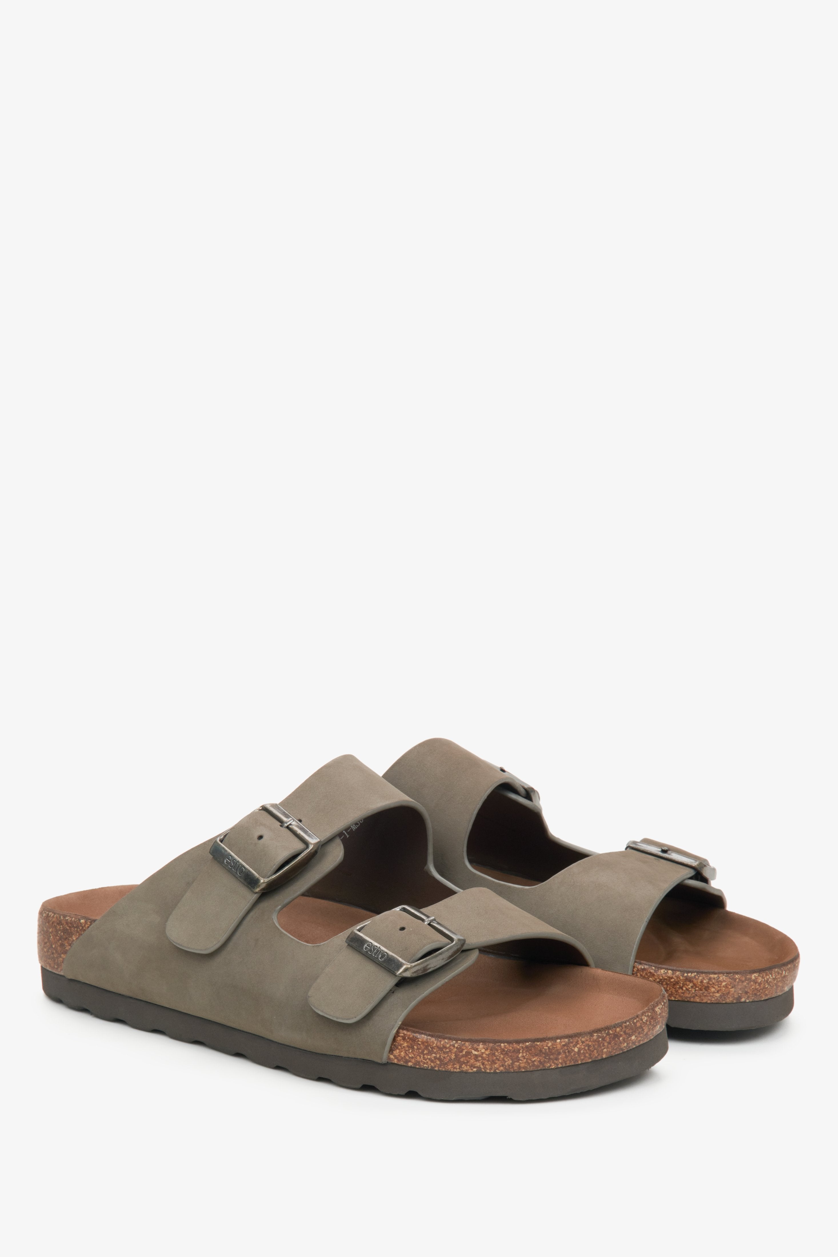 Estro men's khaki slide sandals.