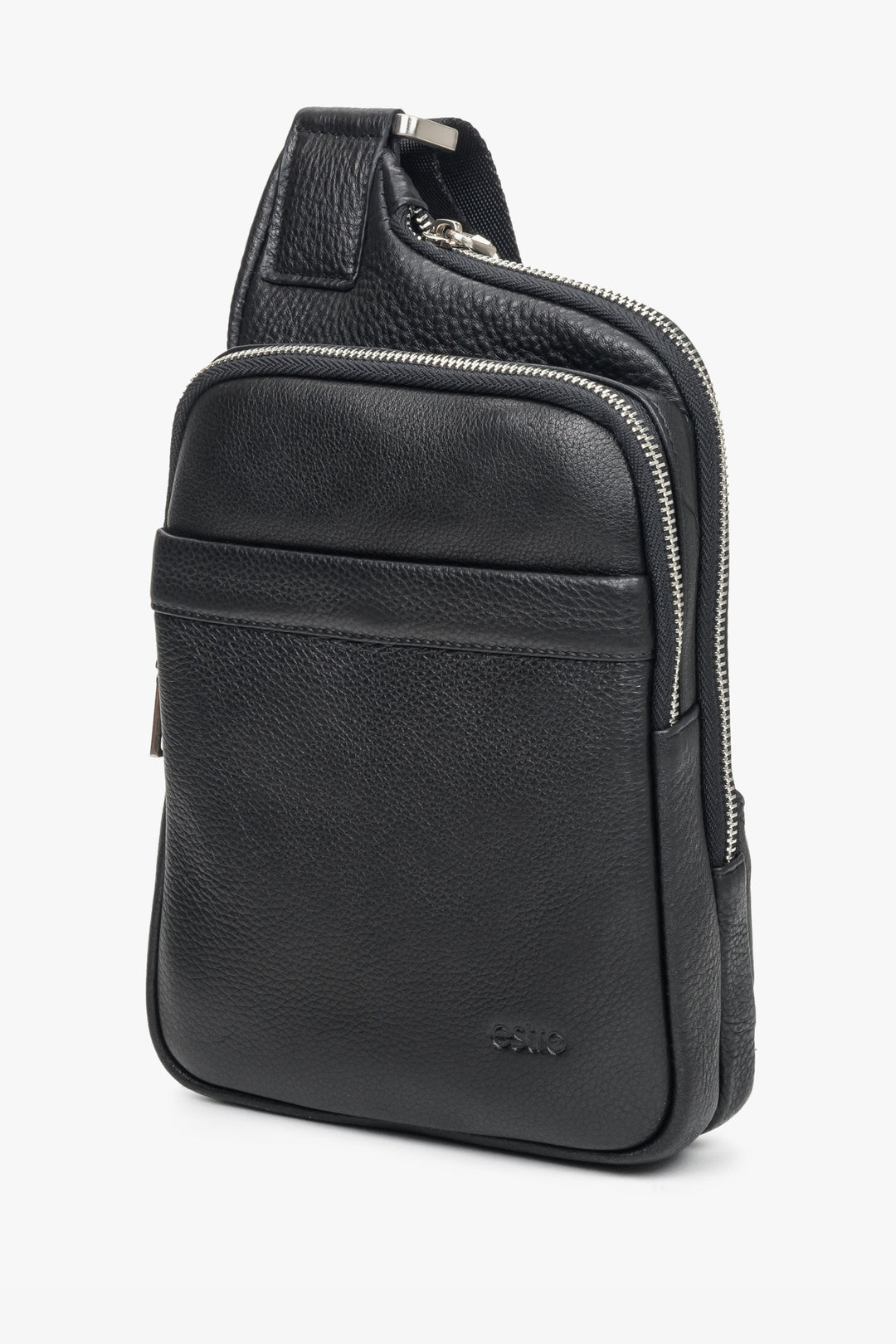 Men's Black Waist Bag made of Genuine Leather Estro ER00109931.